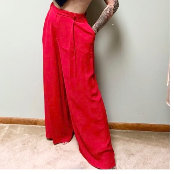 Ellen Tracy 90s 100% Silk Wide-Leg Black Trousers Sz 14 - Picture 1 of 11